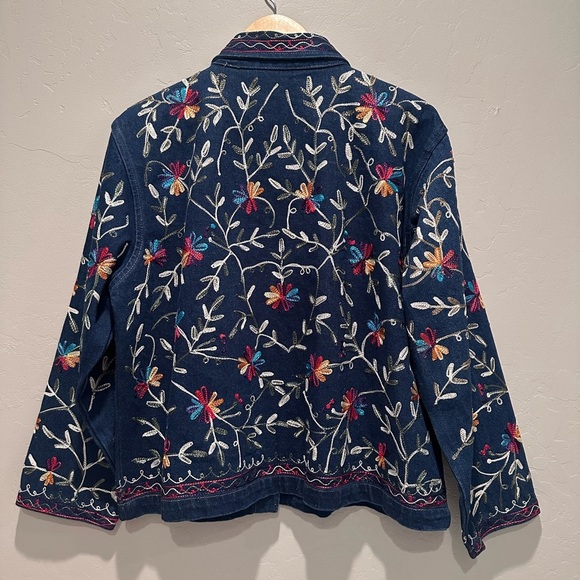 Industrie B Colorful Floral Embroidered Denim Jacket Size Large 100% Cotton - Picture 6 of 6